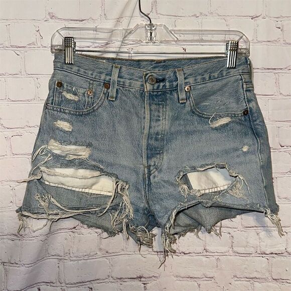 Levi's 501 Women's High-Rise Distressed Cutoff Denim Shorts Size 25 - Picture 1 of 14